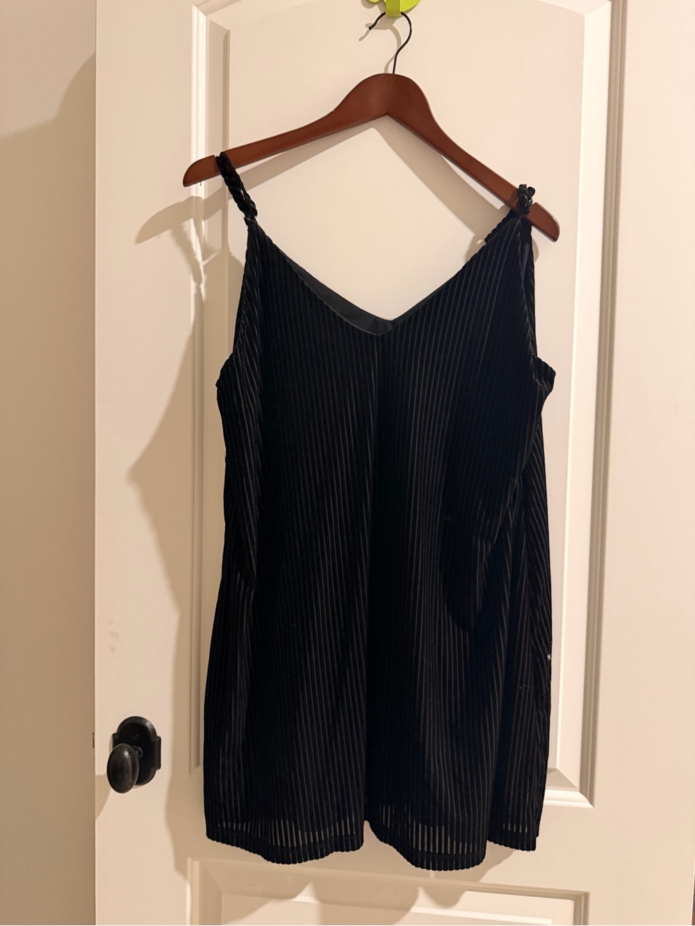 Black Pleated Velvet V-Neck Slip Dress